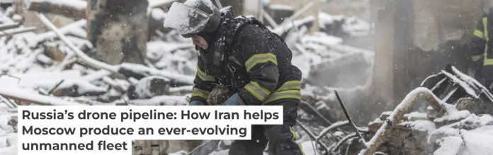 Ukrainian firefighters extinguish a fire in a house after it was hit by a Russian drone on Jan. 15, 2026. Diego Herrera Carcedo/Anadolu via Getty Images